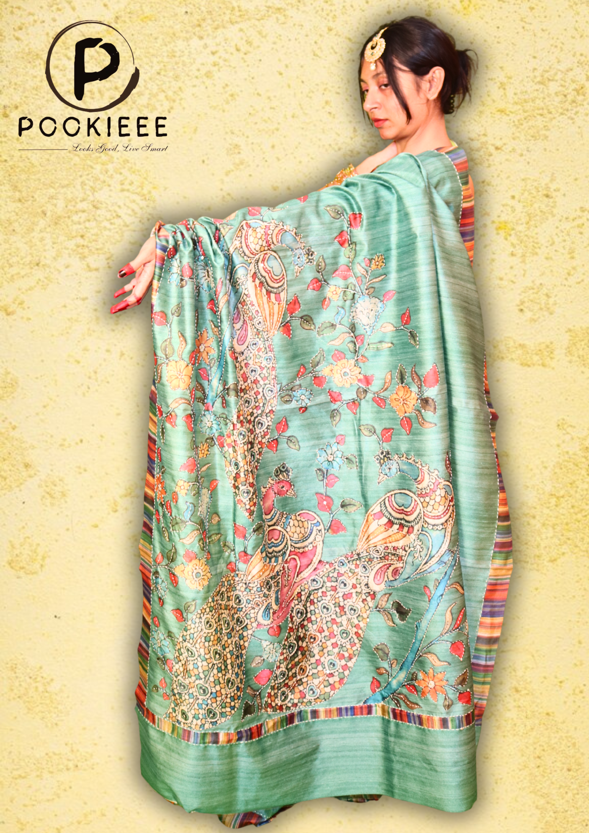 Tasar Katha Saree with Blouse Piece – Full Embroidery Work